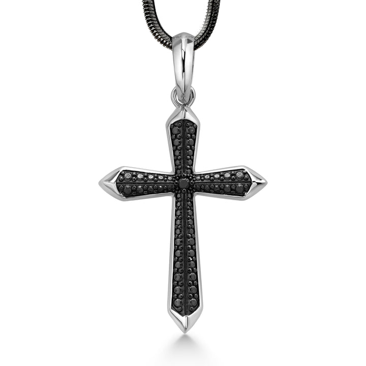 Shiny and Black Plated Stainless Steel Cross Pendant Necklace For Men (35x25MM, Comes with 24 Inch Black or White Snake Chain)