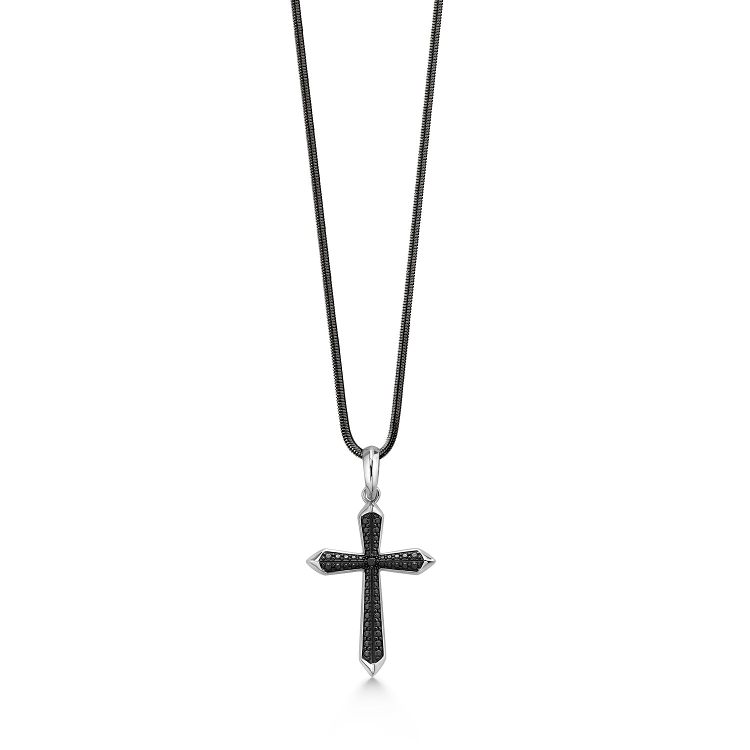 Shiny and Black Plated Stainless Steel Cross Pendant Necklace For Men (35x25MM, Comes with 24 Inch Black or White Snake Chain)