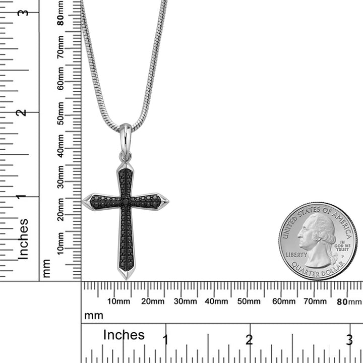 Shiny and Black Plated Stainless Steel Cross Pendant Necklace For Men (35x25MM, Comes with 24 Inch Black or White Snake Chain)