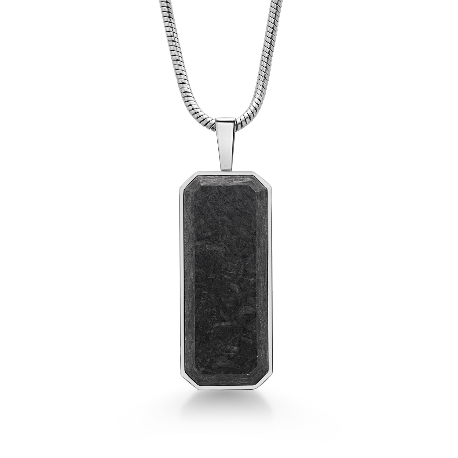 Men's Customized and Personalized Name Engraved Stainless Steel Black Carbon Fiber Inlay Dog Tag Pendant Necklace (40X17MM, Comes with 24 Inch Snake Chain)