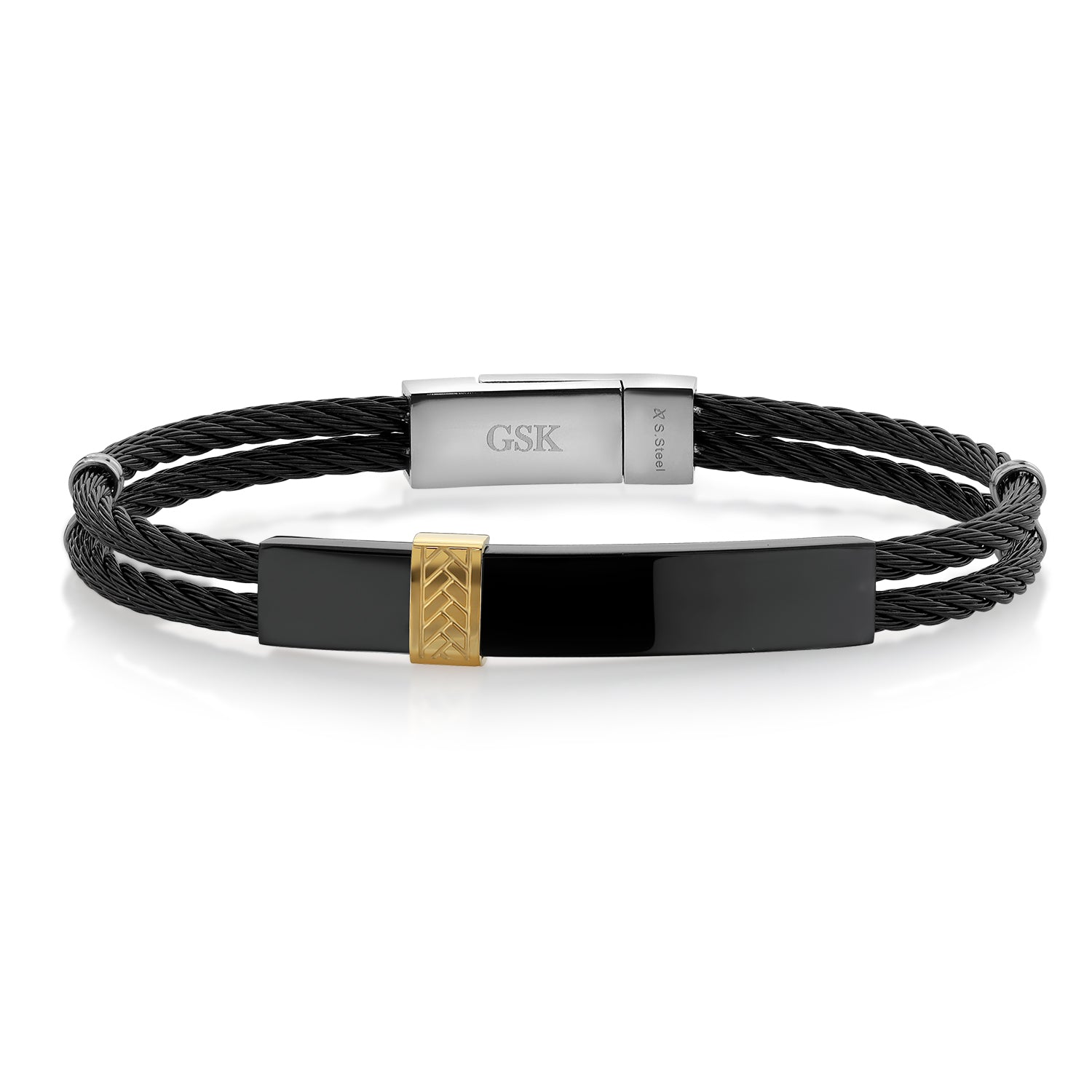 Men's Yellow and Black Plated Stainless Steel Bracelet 8.25 Inch, 9.5MM Width