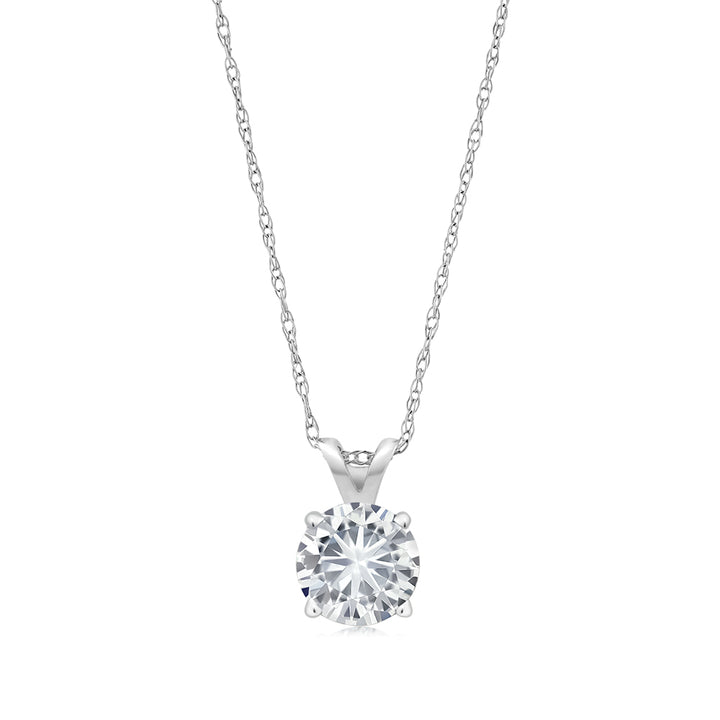 14K White Gold Forever Classic Moissanite Solitaire Pendant Necklace For Women (0.80 Cttw, Round 6MM, with 18 Inch Chain)