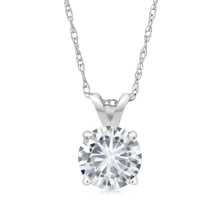 14K White Gold Forever Classic Moissanite Solitaire Pendant Necklace For Women (0.80 Cttw, Round 6MM, with 18 Inch Chain)