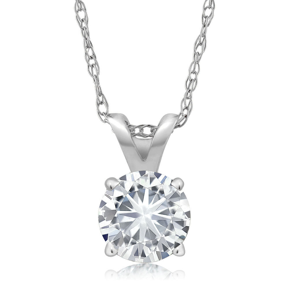 14K White Gold Forever Classic Moissanite from Charles & Colvard Women Solitaire Pendant Necklace For Women (0.33 Cttw, Round 4.5MM, with 18 Inches Chain)