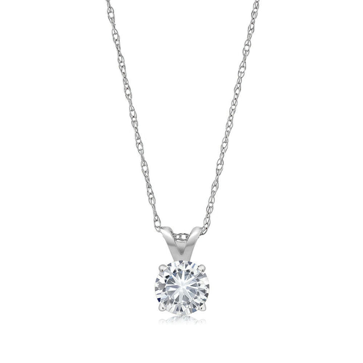 14K White Gold Forever Classic Moissanite from Charles & Colvard Women Solitaire Pendant Necklace For Women (0.33 Cttw, Round 4.5MM, with 18 Inches Chain)