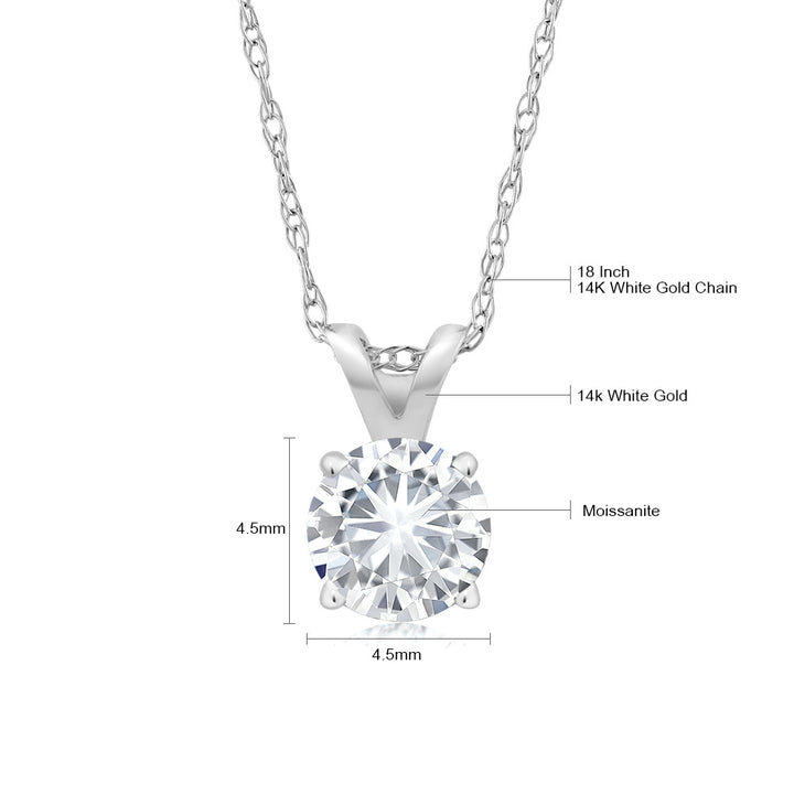 14K White Gold Forever Classic Moissanite from Charles & Colvard Women Solitaire Pendant Necklace For Women (0.33 Cttw, Round 4.5MM, with 18 Inches Chain)