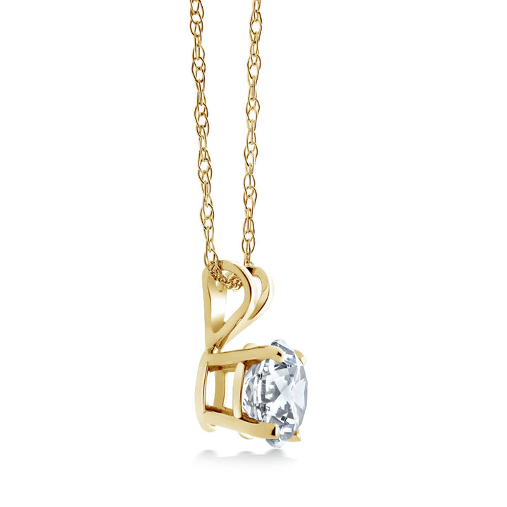 14K Yellow Gold White Moissanite Solitaire Pendant Necklace For Women (0.27 Cttw Round 4.5MM, with 18 inch Chain)