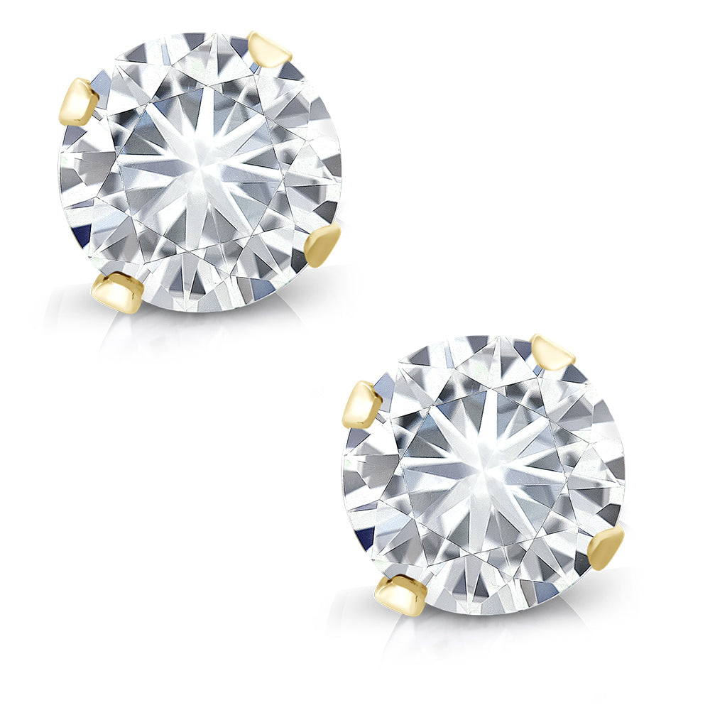 14K Yellow Gold White Moissanite from Charles & Colvard Stud Earrings For Women Men | 0.66 Cttw |  Round 4.5MM | Gold Earrings For Women Men