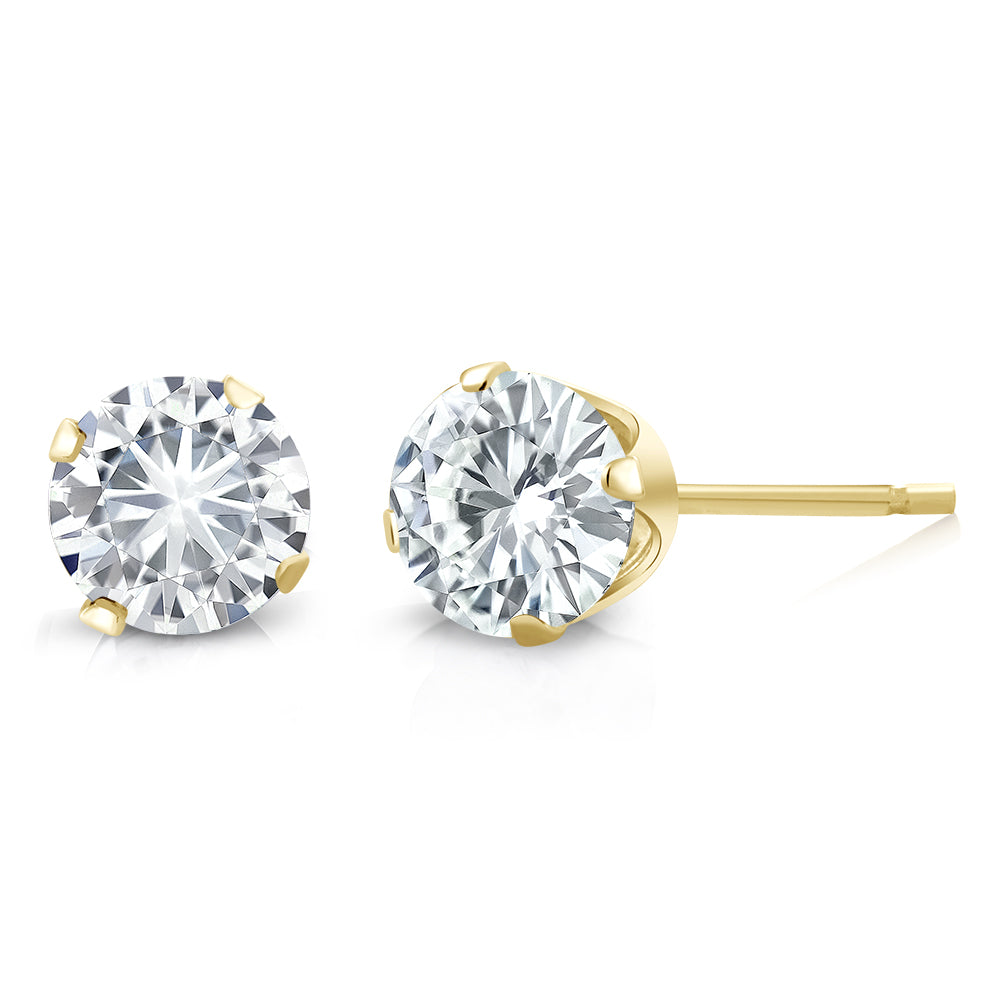 14K Yellow Gold White Moissanite from Charles & Colvard Stud Earrings For Women Men | 0.66 Cttw |  Round 4.5MM | Gold Earrings For Women Men