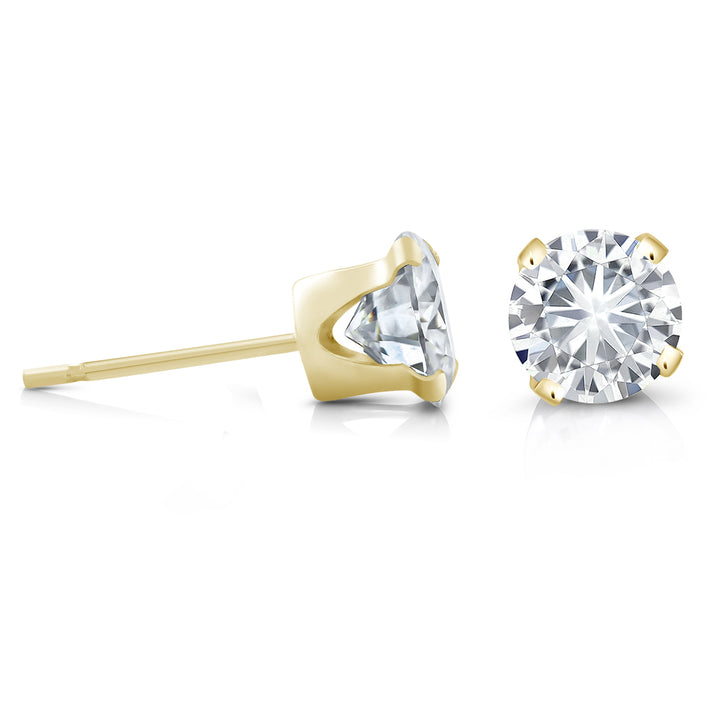 14K Yellow Gold White Moissanite from Charles & Colvard Stud Earrings For Women Men | 0.66 Cttw |  Round 4.5MM | Gold Earrings For Women Men