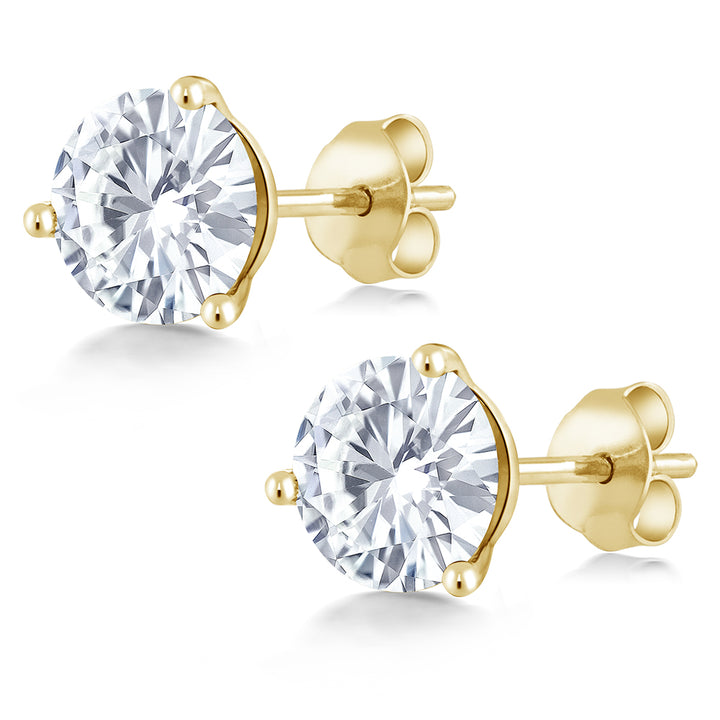 14K Yellow Gold Forever Classic White Moissanite from Charles & Colvard Friction Back Martini Stud Earrings | 1.60 Cttw | Round 6MM | Gold Earrings For Women Men