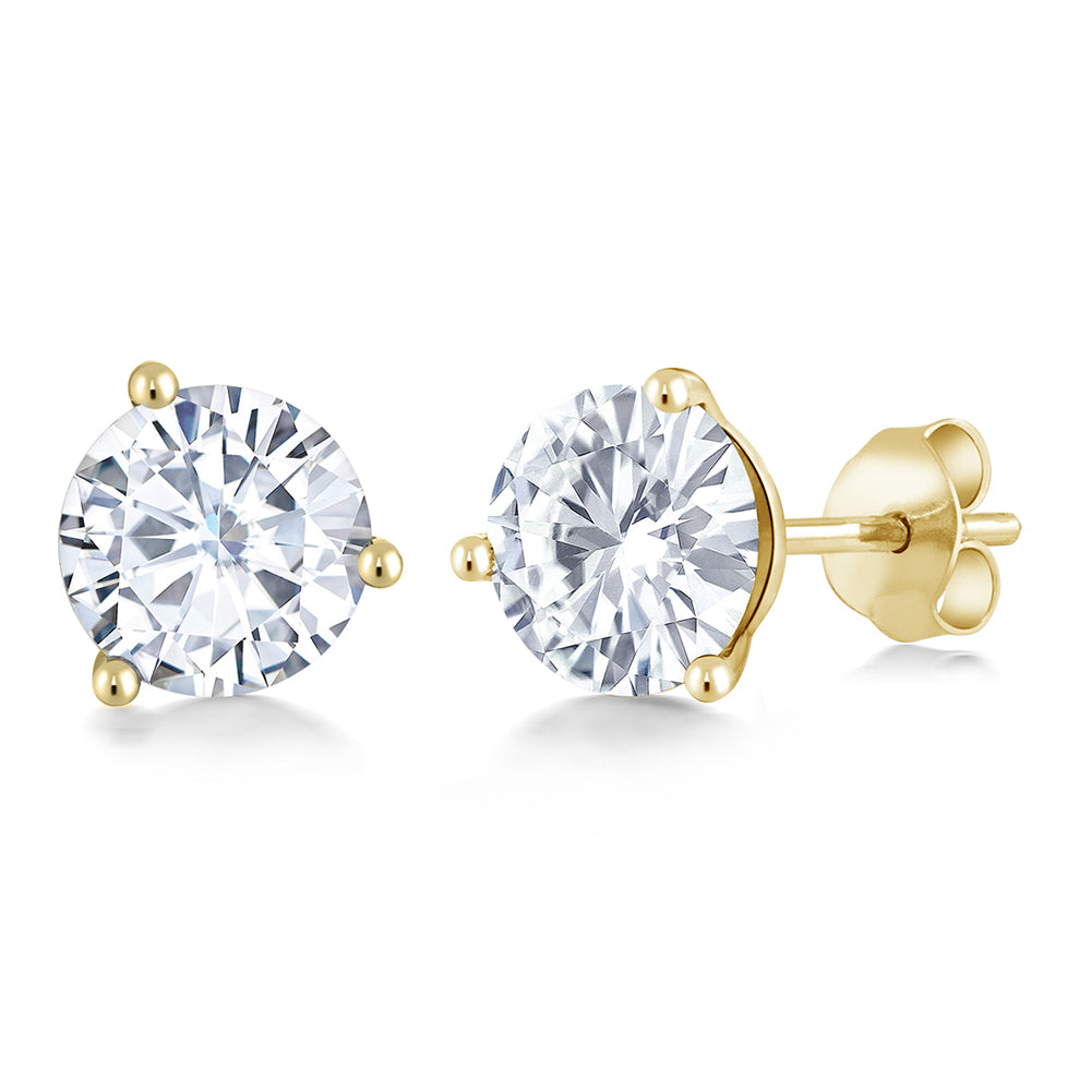 14K Yellow Gold Forever Classic White Moissanite from Charles & Colvard Friction Back Martini Stud Earrings | 1.60 Cttw | Round 6MM | Gold Earrings For Women Men