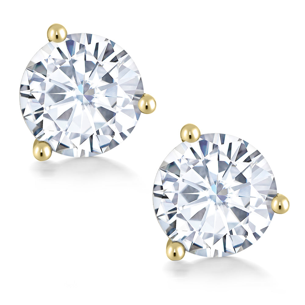 14K Yellow Gold Forever Classic White Moissanite from Charles & Colvard Friction Back Martini Stud Earrings | 1.60 Cttw | Round 6MM | Gold Earrings For Women Men