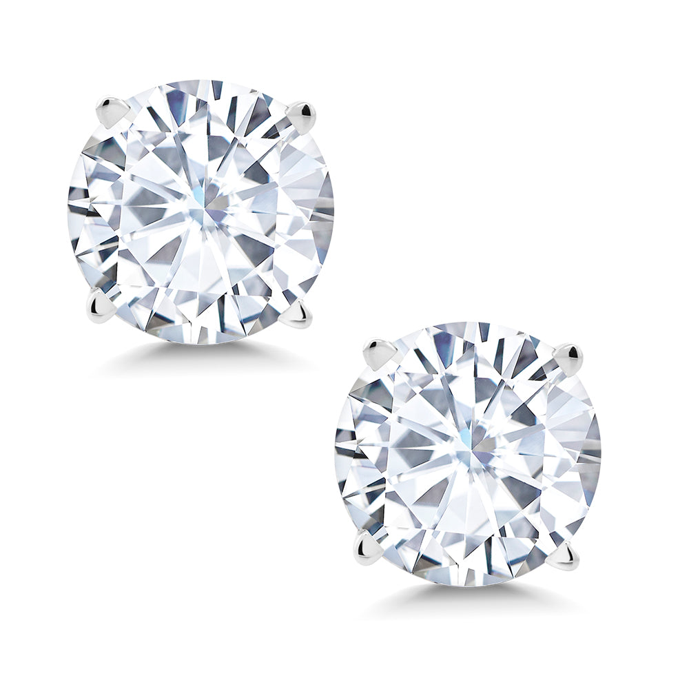 Solid 14K White Gold Forever Classic Moissanite Stud Earrings For Women Men | 1.60 Cttw | Round 6MM