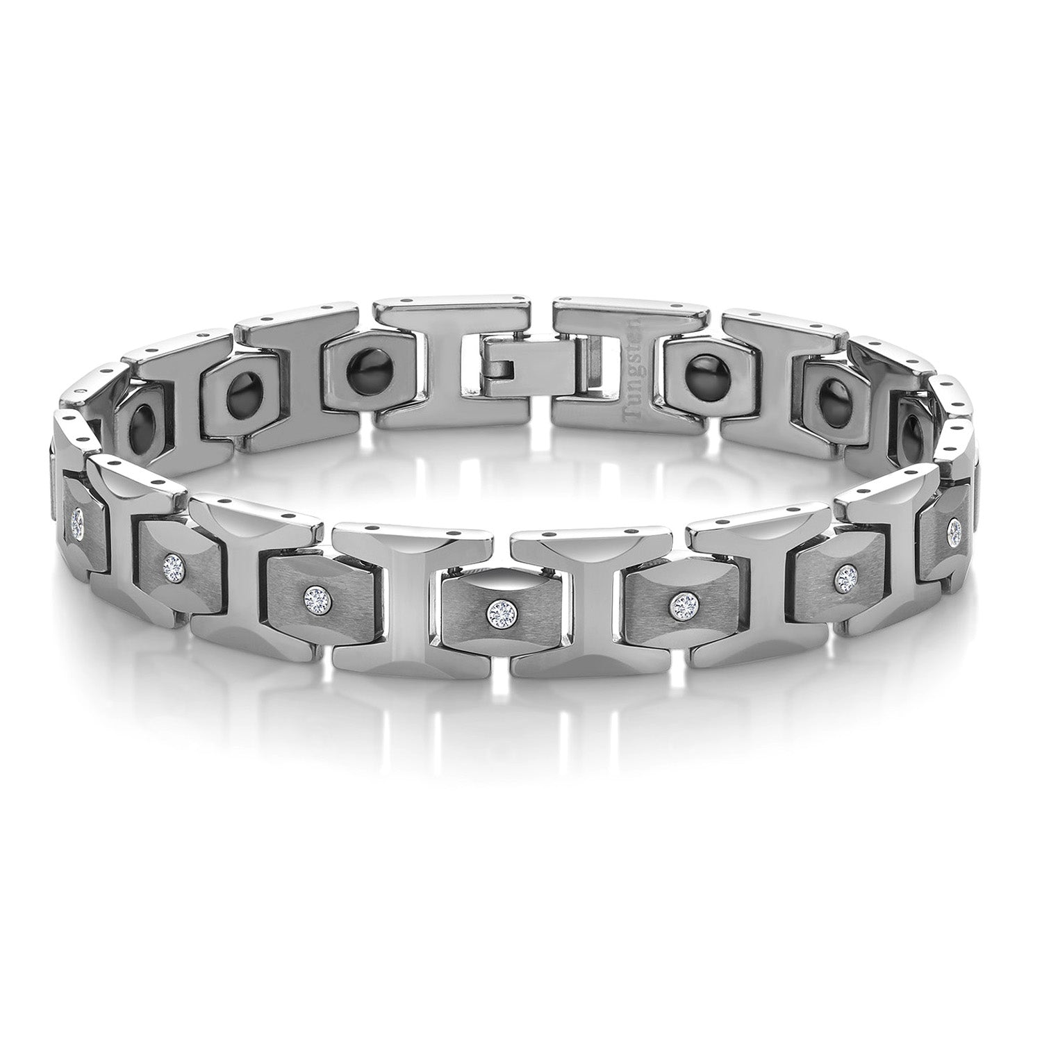 Men’s 0.33 cttw Diamond Brush Finished Tungsten Link Bracelet with Shiny Polished Connector Links and 11 White Lab Grown Diamonds