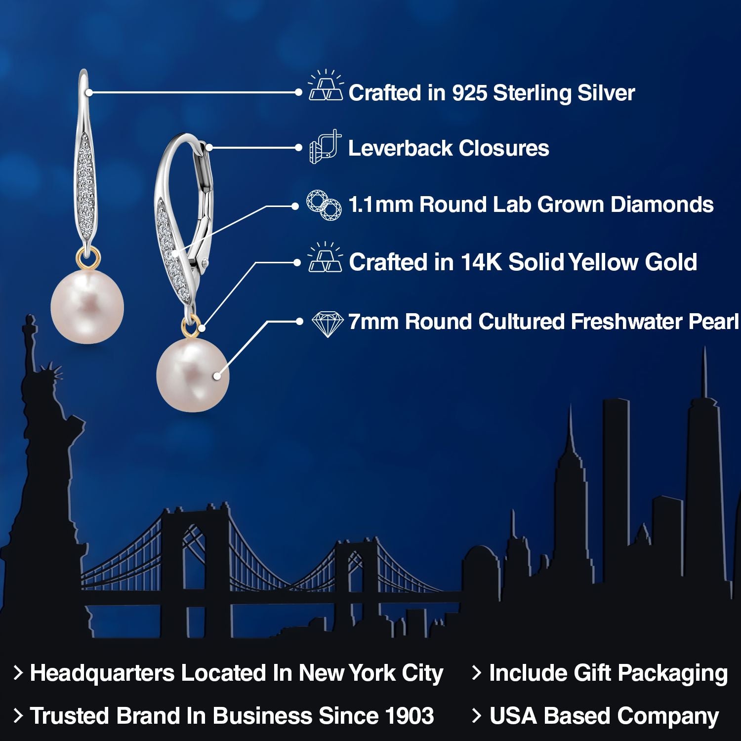 Earrings in 925 Sterling Silver and 14K Yellow Gold