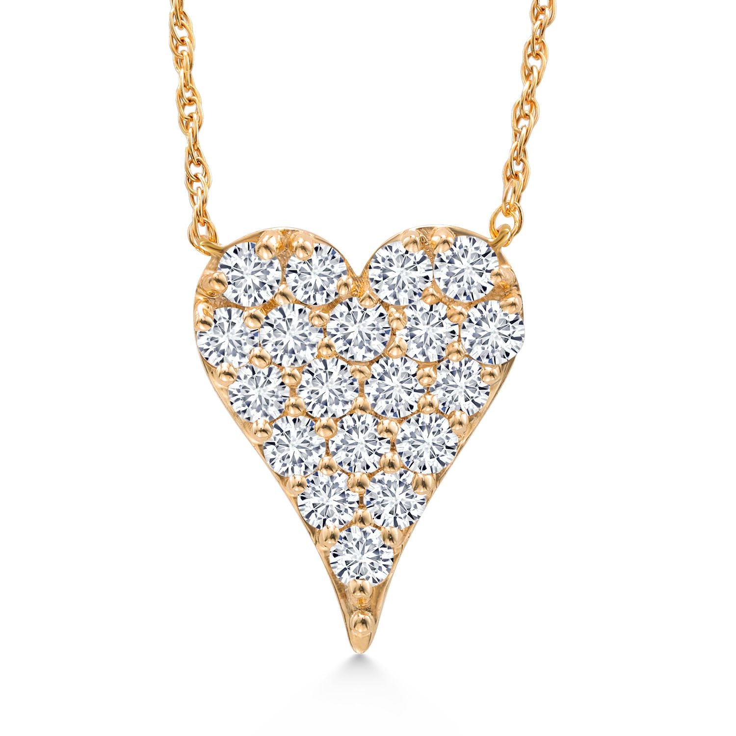 10K Yellow Gold Heart Shape White Lab Grown Diamond Pendant Necklace For Women (0.72 Cttw, 13X10MM, Chain 18 Inches)