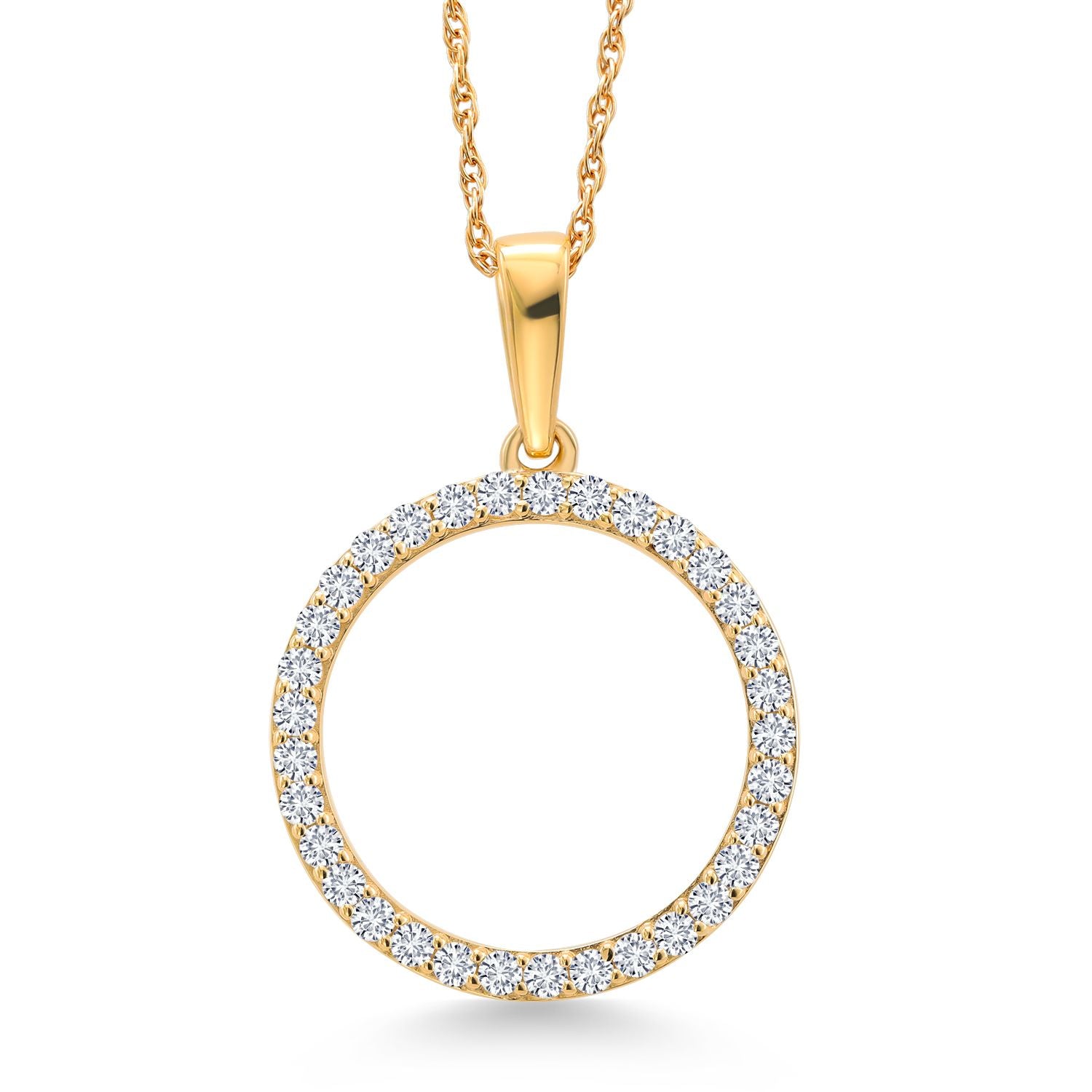 10K Yellow Gold Circle White Lab Grown Diamond Pendant Necklace For Women (0.50 Cttw, 18X18MM, with 18 Inch Chain)