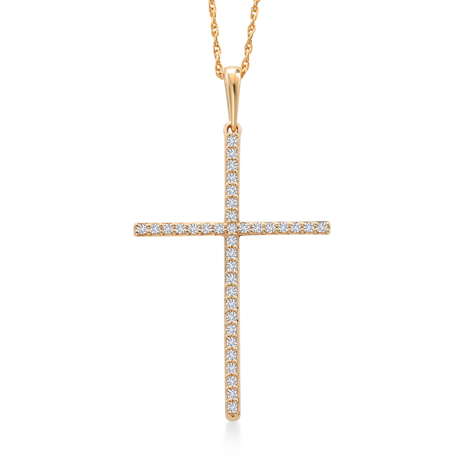 10K Yellow Gold White Lab Grown Diamond Cross Crucifix Pendant Necklace For Women (0.14 Cttw, G-H Color, 36 Diamonds, 1 1/4 inch, Comes with 18 Inch Chain)