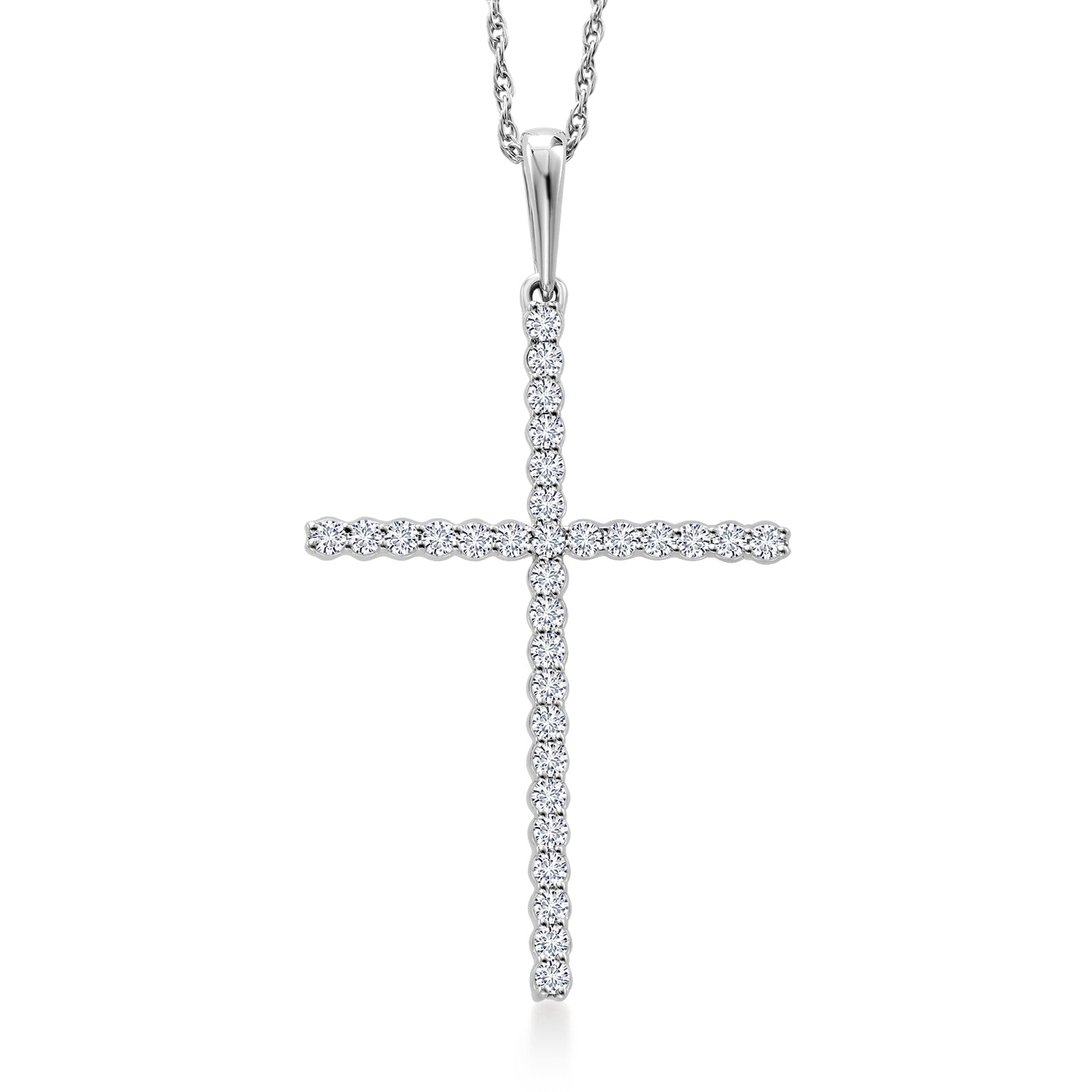 10K White Gold White Lab Grown Diamond Cross Necklace | 0.25 Cttw | 1 1/4 inch | Jesus Christian Reiligous Crucifix Jewelry Pendant Necklace for Women | With 18 Inch Chain