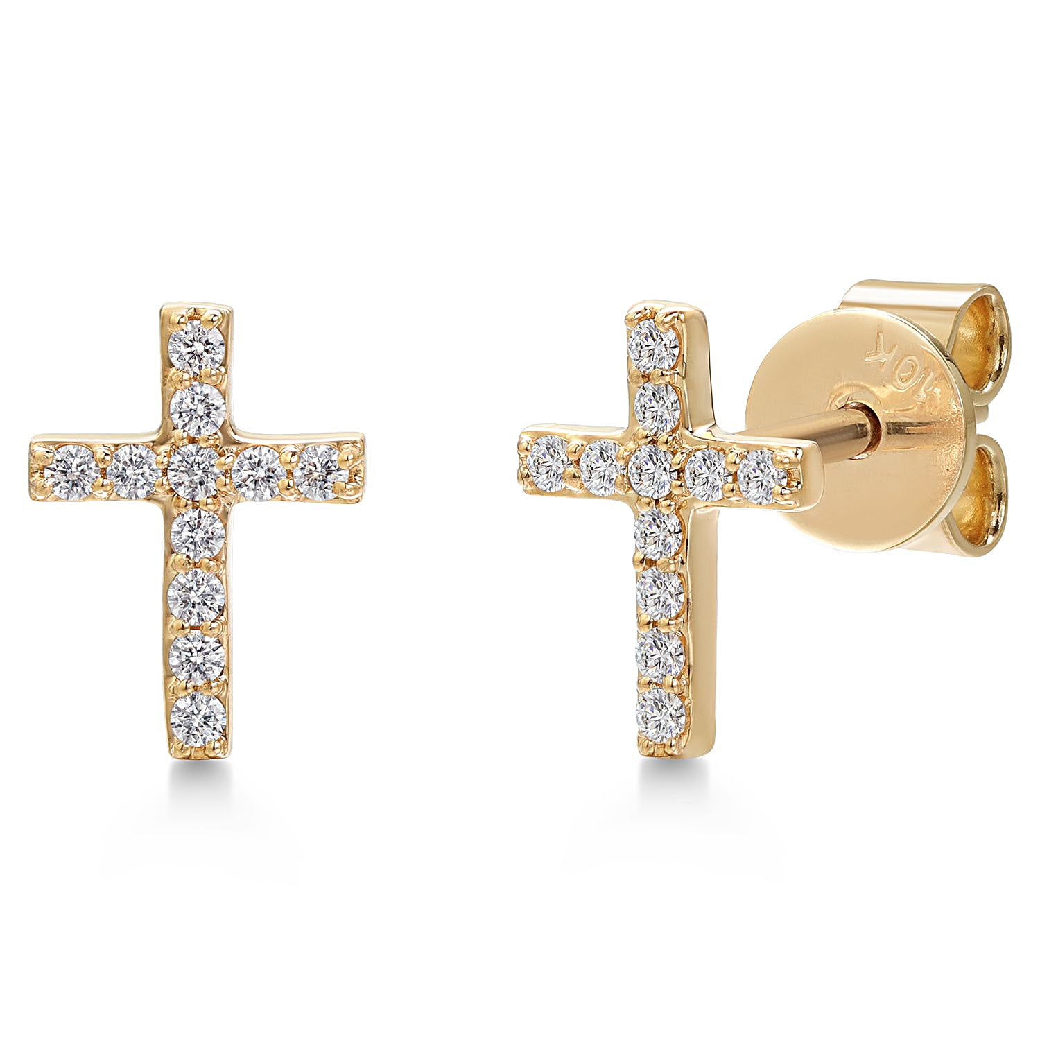 Solid 10K Yellow Gold Lab Grown Diamond Small Cross Earrings | G-H Color | VS-SI Clarity | 22 Diamonds | Cross = 8x6MM | Jesus Christian Reiligous Crucifix Jewelry Earrings For Women Men