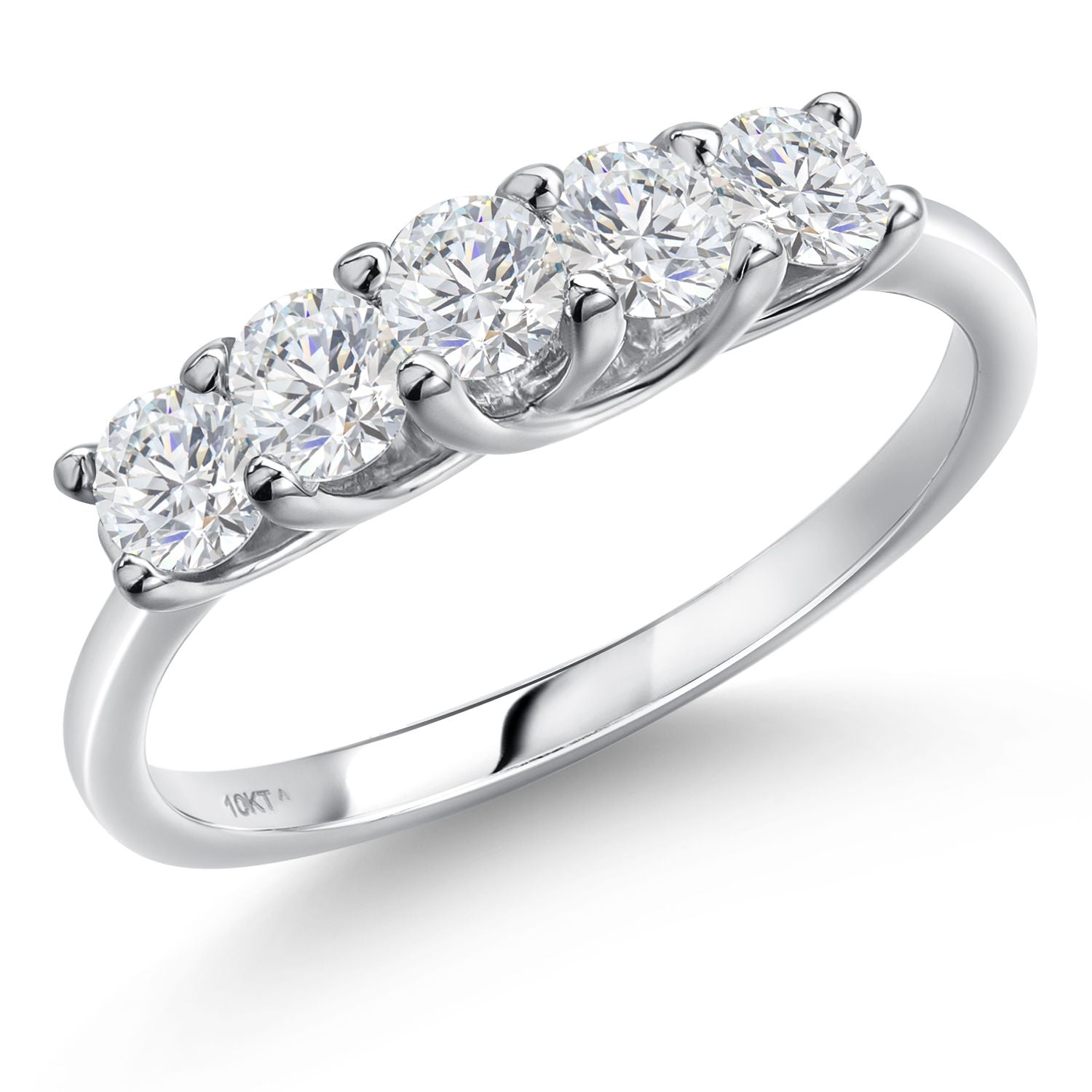 10K White Gold White Lab Grown Diamond 5 Stone Wedding Band Ring | 0.75 Cttw | Round 3.4MM | Wedding Engagement Anniversary Promise Ring For Women | E-F Color | VVS-VS