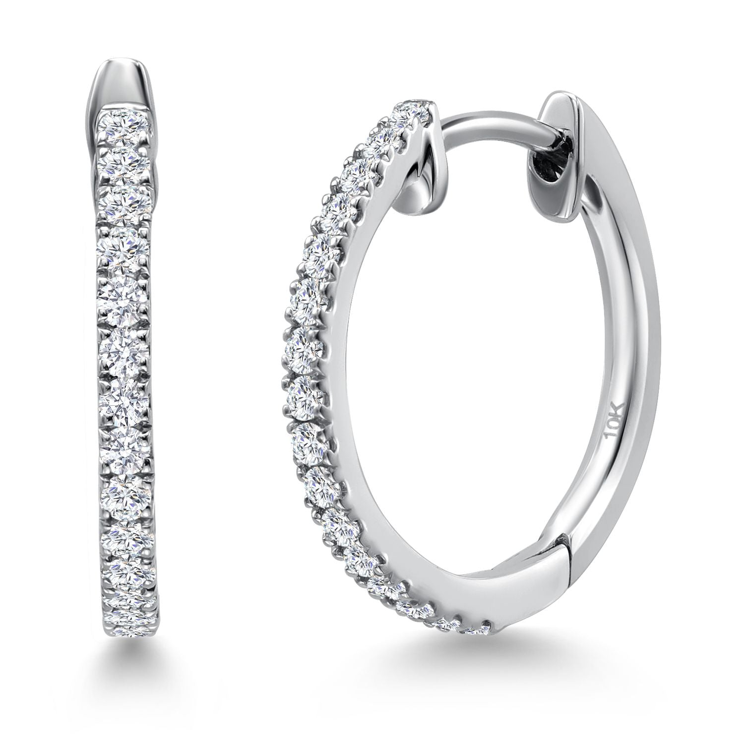 1/4 Cttw Solid 10K White Gold Lab Grown Round Cut Diamond Hoop Earrings | Gold Earrings For Women | G-H Color | VS-SI Clarity | 18MM = 0.70 Inch