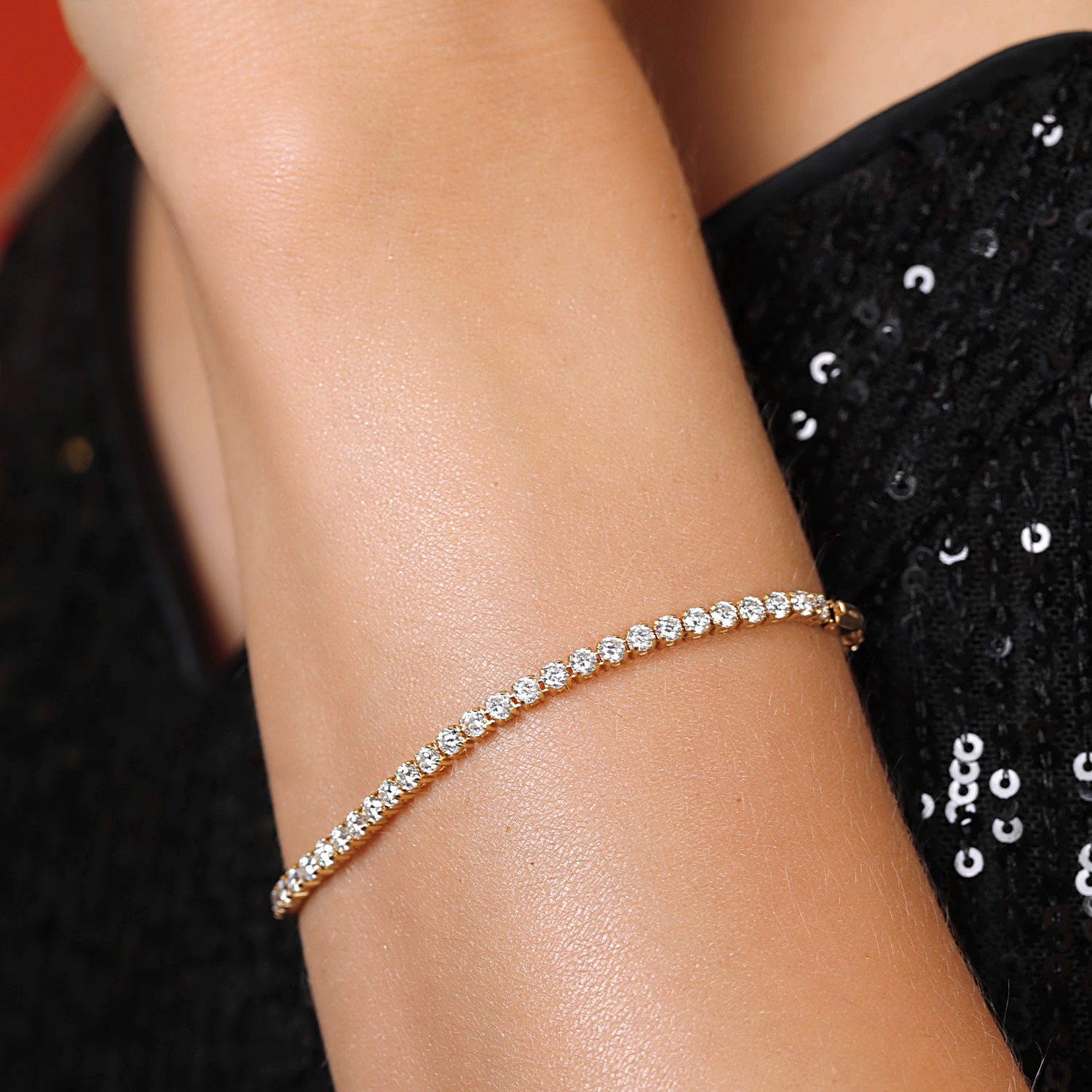 14K Yellow Gold_7 Inches_1.50 Cttw 14K Yellow or White Gold Round White Lab Grown Diamond Tennis Bracelet | E-F Color | VS1-VS2 Clarity | Gold Bracelet For Women | Available in 6.5, 7, 7.5 Inches