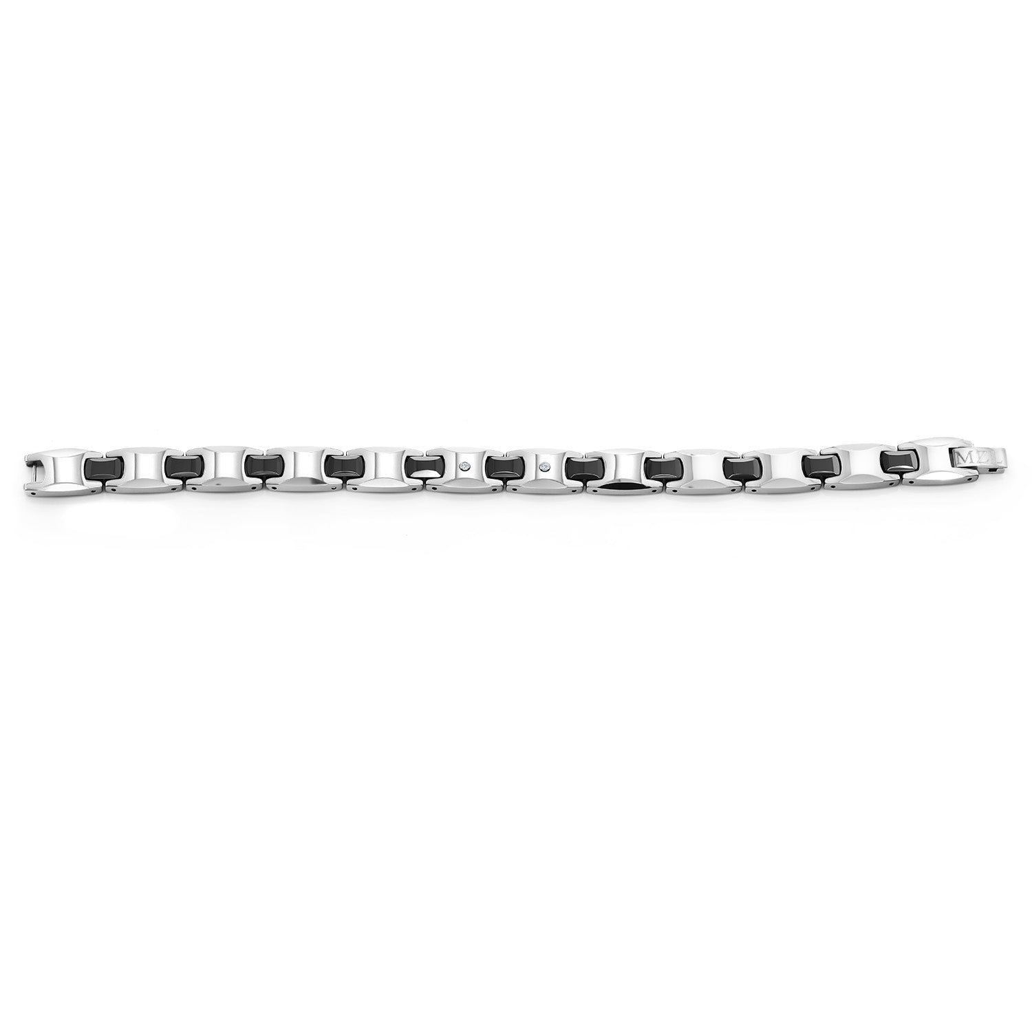 Men’s Shiny Polished Diamond Tungsten Bracelet with Black Plated Connector Links