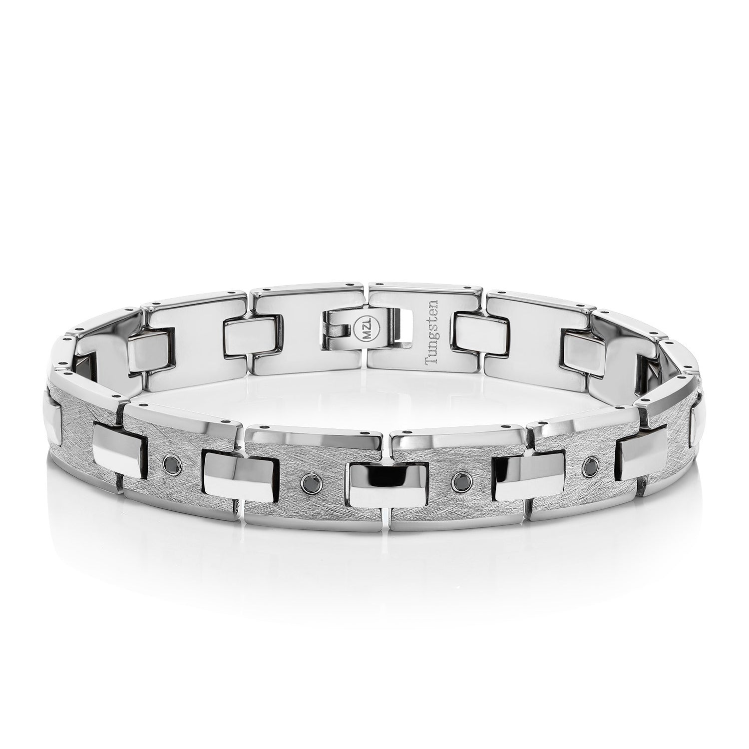 Men’s Black Diamond Tungsten Bracelet with High Gloss Connector Links