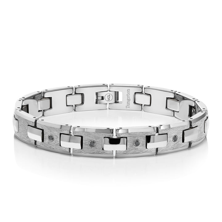 Men’s Black Diamond Tungsten Bracelet with High Gloss Connector Links