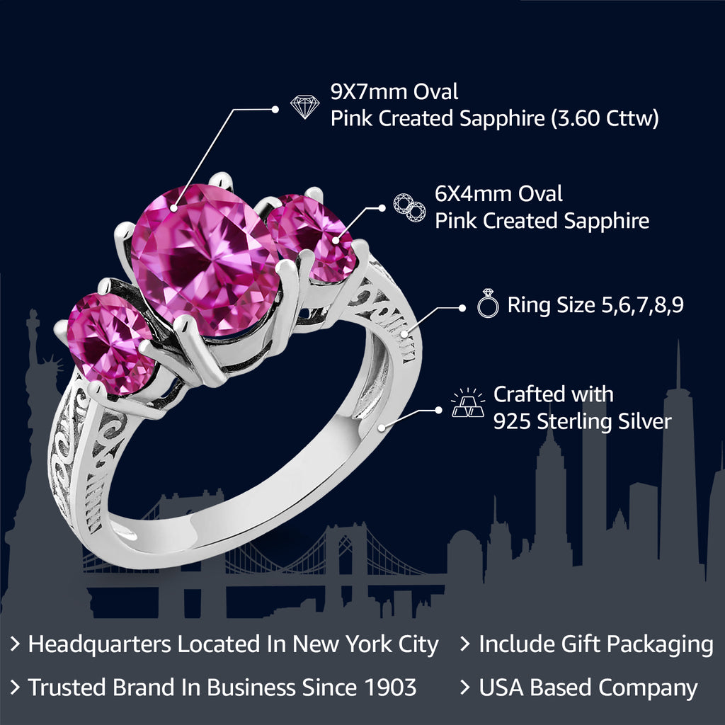 Pink Created Sapphire - September_Ring in 925 Sterling Silver