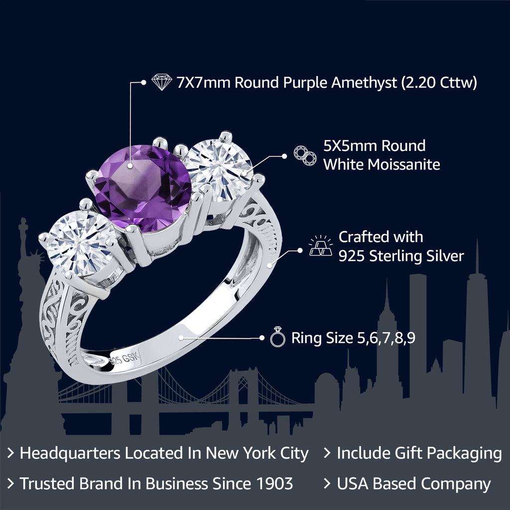 Amethyst and Moissanite_7_Ring in 925 Sterling Silver