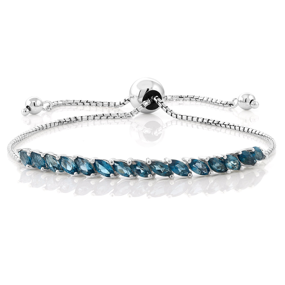 925 Sterling Silver London Blue Topaz Tennis Bracelet For Women (1.50 Cttw, Gemstone Birthstone, Fully Adjustable Up to 9 Inch)