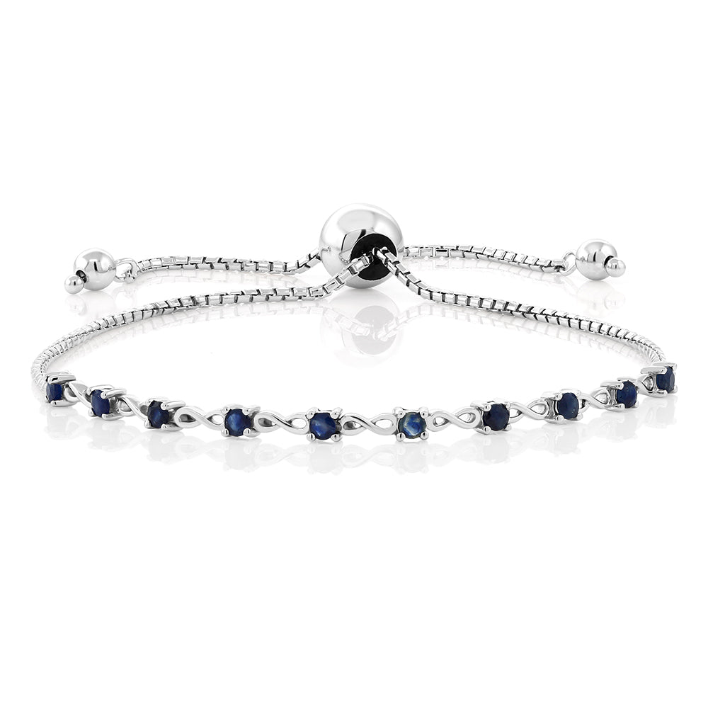 925 Sterling Silver Blue Created Sapphire Adjustable Bracelet For Women (0.50 Cttw, Round Cut 2.5MM, Gemstone Birthstone, Fits Up To 9 Inch Wrist)