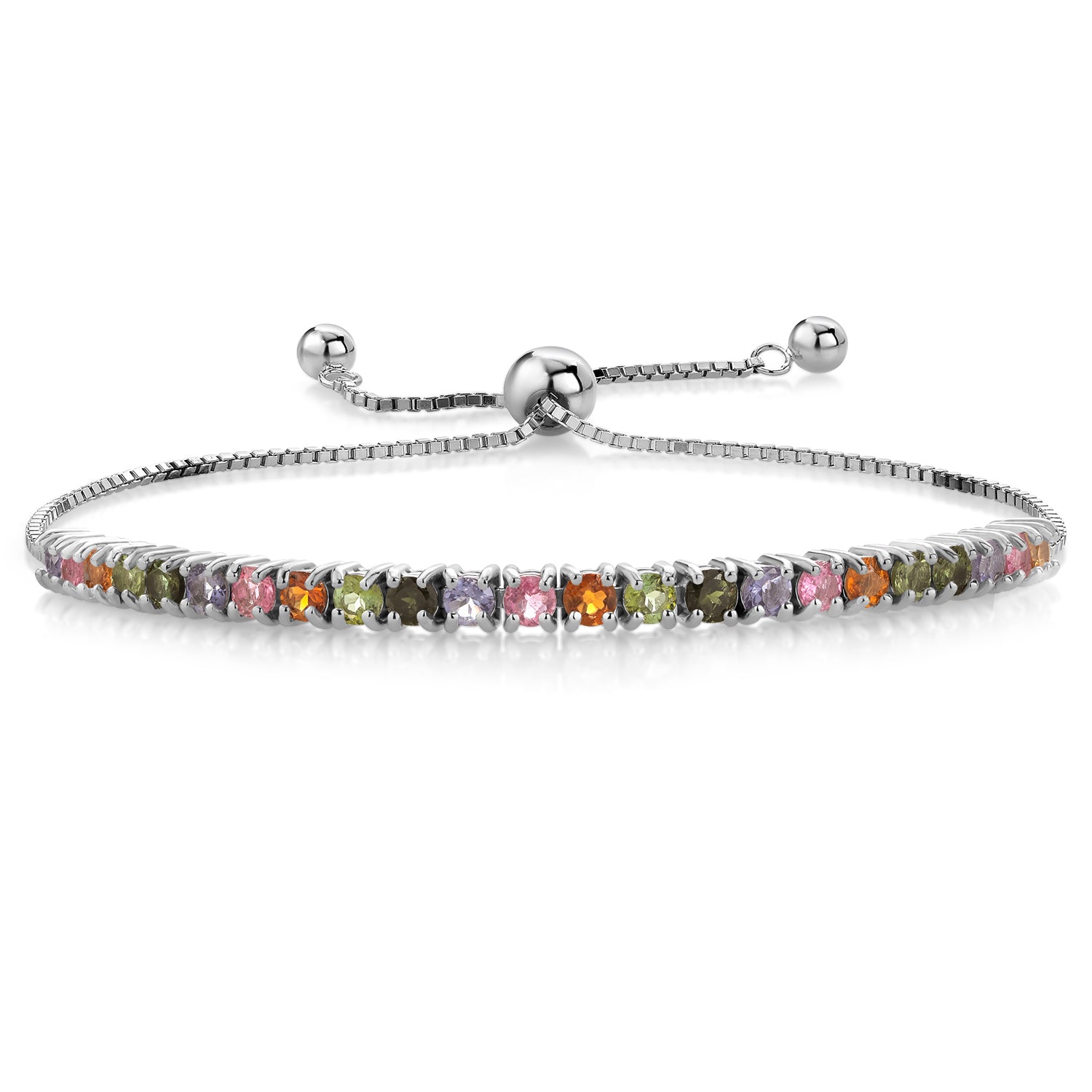 3.00 Cttw Multi Color Tourmaline Tennis Bracelet Jewelry for Women In 925 Sterling Silver | Gemstone Birthstone | Fully Adjustable Up to 9 Inch