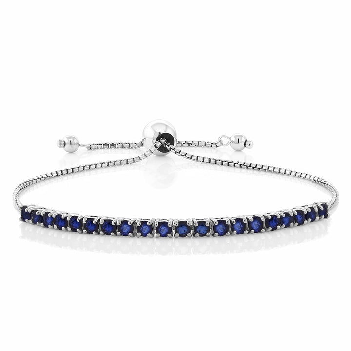 2.50 Cttw Blue Sapphire Tennis Bracelet For Women In 925 Sterling Silver | Gemstone Birthstone | Fully Adjustable Up to 9 Inch