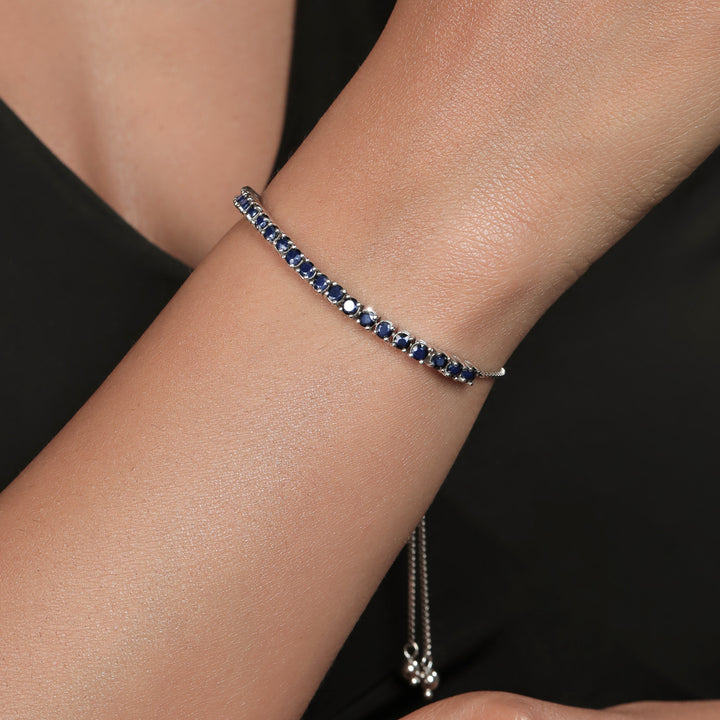 2.50 Cttw Blue Sapphire Tennis Bracelet For Women In 925 Sterling Silver | Gemstone Birthstone | Fully Adjustable Up to 9 Inch