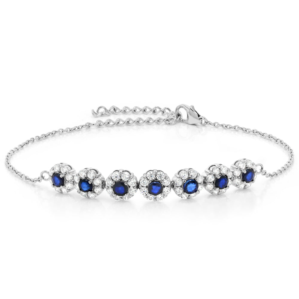 1.80 Cttw Blue Sapphire Tennis Bracelet For Women In 925 Sterling Silver | Gemstone Birthstone | 7 Inch with 2 Inch Extender