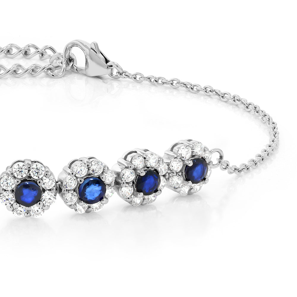 1.80 Cttw Blue Sapphire Tennis Bracelet For Women In 925 Sterling Silver | Gemstone Birthstone | 7 Inch with 2 Inch Extender