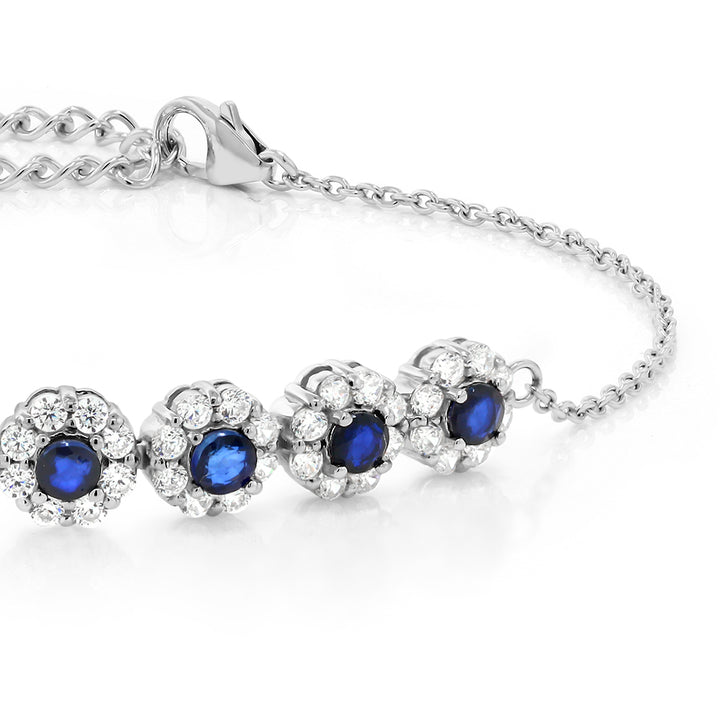 1.80 Cttw Blue Sapphire Tennis Bracelet For Women In 925 Sterling Silver | Gemstone Birthstone | 7 Inch with 2 Inch Extender