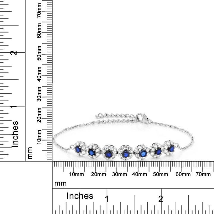 1.80 Cttw Blue Sapphire Tennis Bracelet For Women In 925 Sterling Silver | Gemstone Birthstone | 7 Inch with 2 Inch Extender