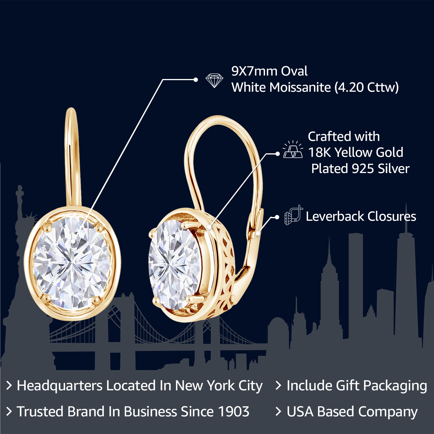 Earrings in 925 Yellow Gold Plated Silver