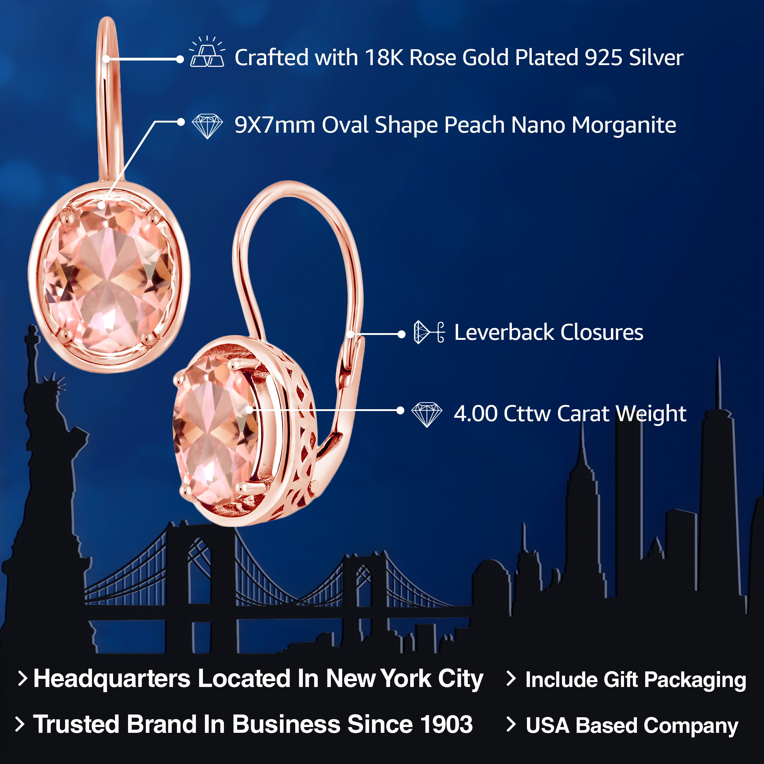 Earrings in 925 Rose Gold Plated Silver