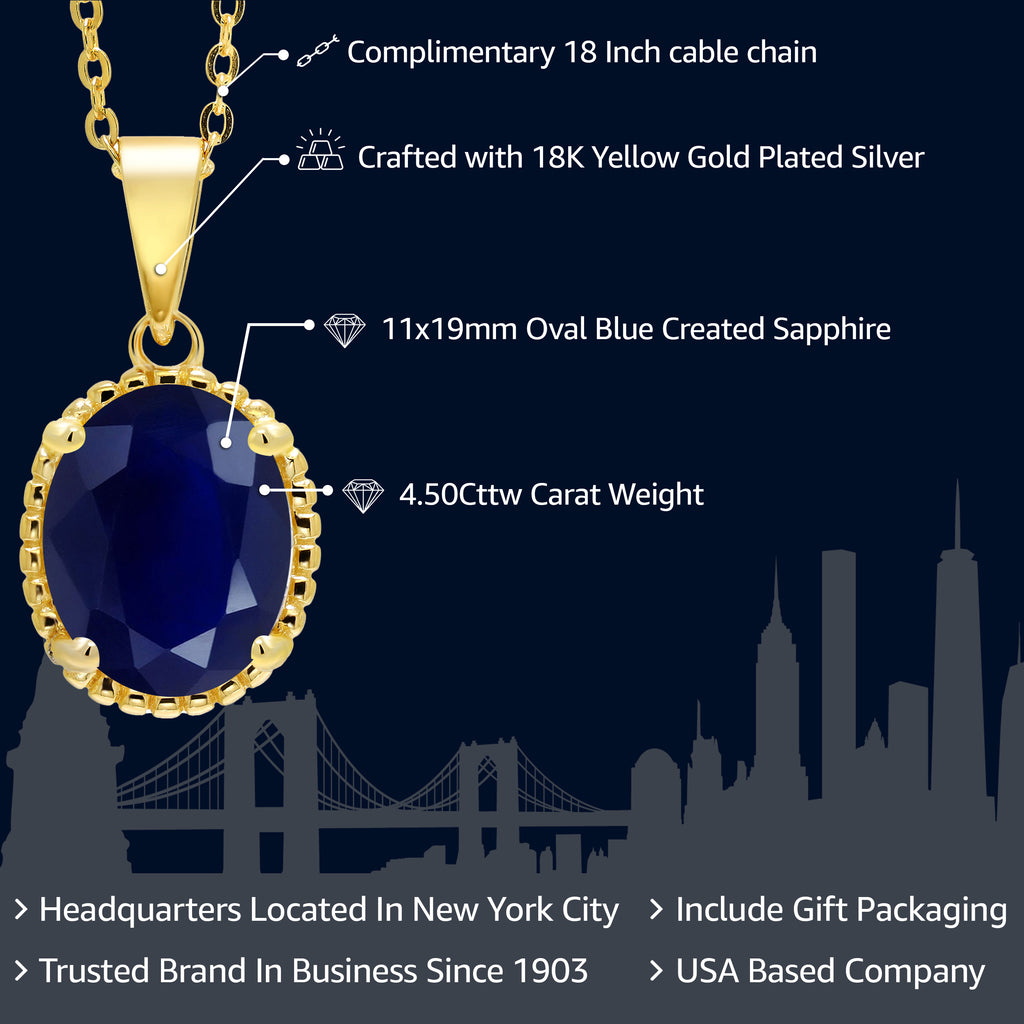 Blue Sapphire - September_925 Yellow Gold Plated Silver_Pendant in 925 Yellow Gold Plated Silver
