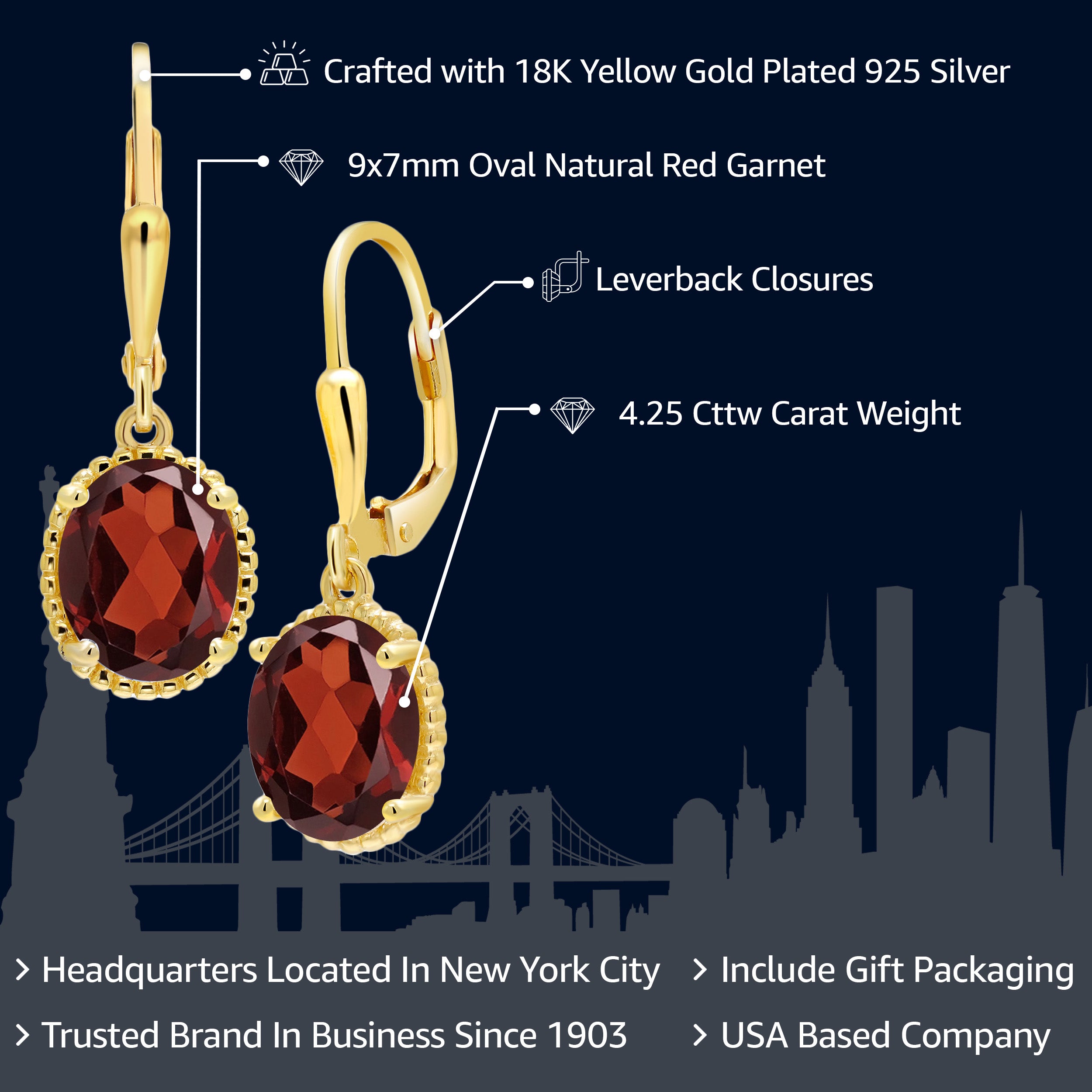 Earrings in 925 Yellow Gold Plated Silver