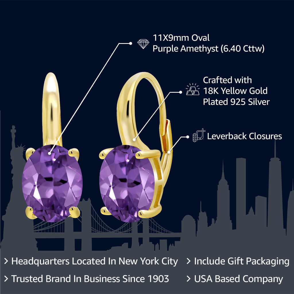 Amethyst - February_Earrings in 925 Yellow Gold Plated Silver