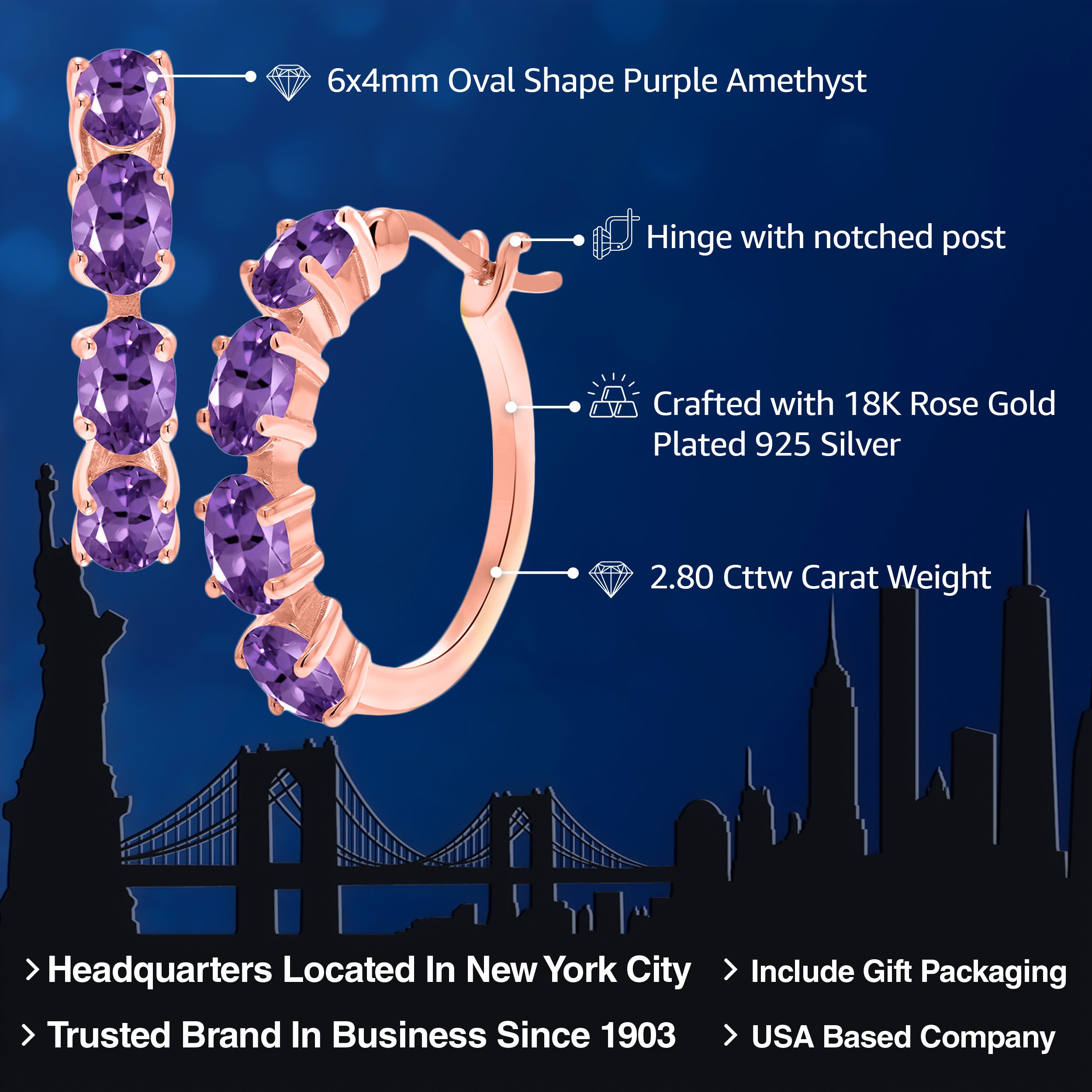 Amethyst - February_Earrings in 925 Rose Gold Plated Silver