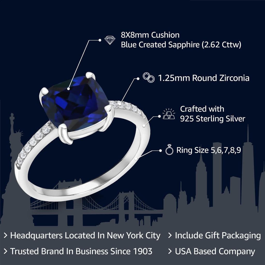 Blue Created Sapphire - September_6_Ring in 925 Sterling Silver