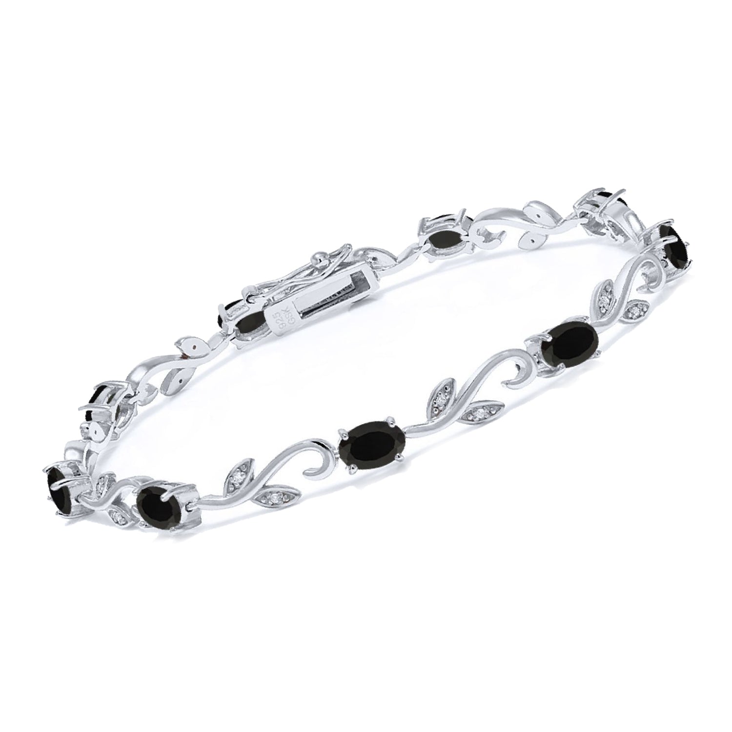 925 Sterling Silver Black Onyx and Diamond Greek Vine Tennis Bracelet For Women (3.73 Cttw, Gemstone Birthstone, 7 Inch)